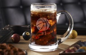 Glass mug etched with a basketball by a dremel tool
