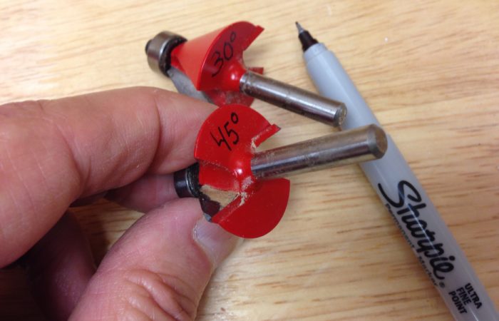 router bit marked with the details of the bit for easier identification