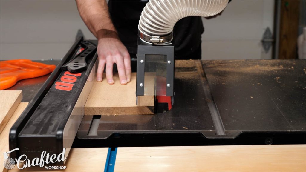 trimming and final dimensions being cut on a table saw