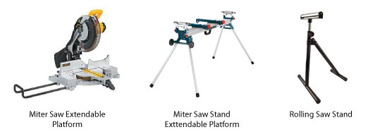 Three different types of tool stands for the miter saw.