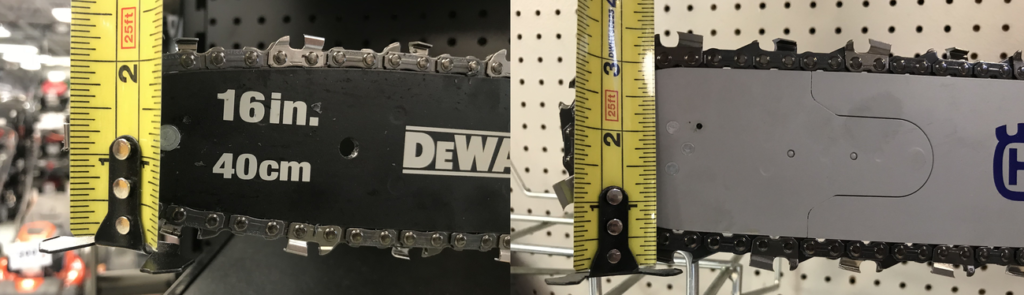 Narrow chainsaw bars have less kickback than wider bars