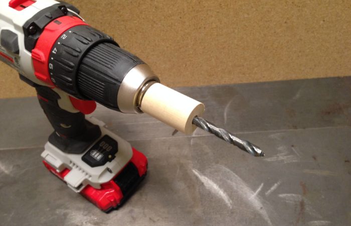 Wood dowel used a depth stop on a cordless drill