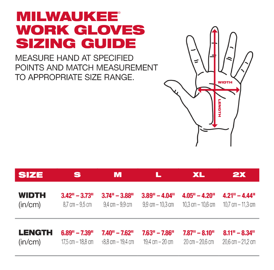 Milwaukee Gloves Sizing Guide