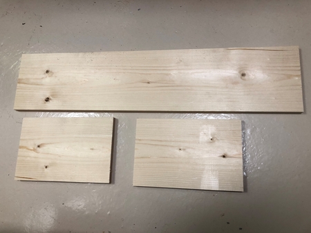 Three pieces of pine boards cut to the description of the mini project