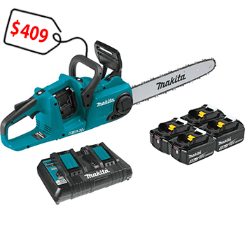 Makita 18 Volt X2 (36 Volt) LXT Lithium-Ion Brushless Cordless 16 Inch Chain Saw Kit with 4 Batteries