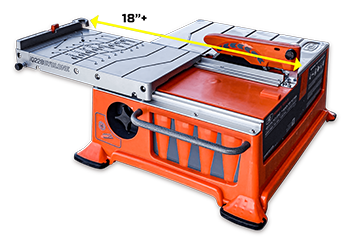 The iQ228CYCLONE Dry-Cut Table Saw features a rolling table for making 18-inch rip cuts.