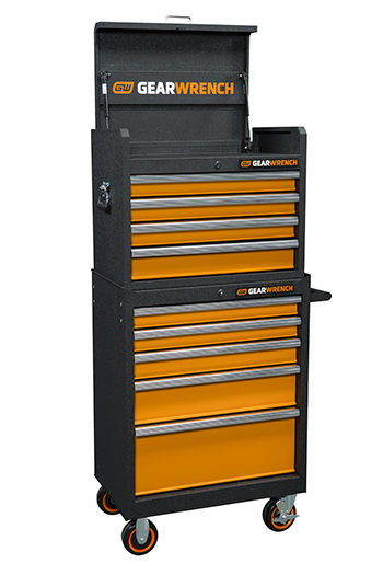 GEARWRENCH 26-Inch 4-Drawer Chest on top of a 26-Inch 5-Drawer Cabinet.