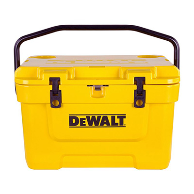 DEWALT yellow roto-molded cooler with top carry handle