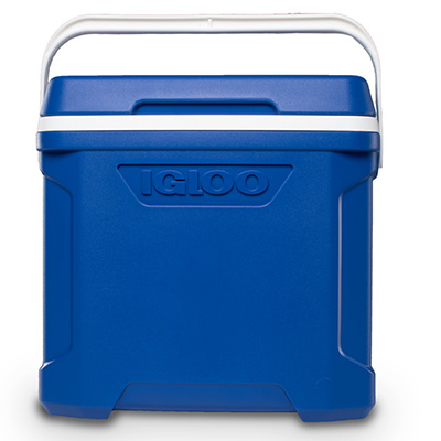 Igloo hard sided rolling cooler, blue in color