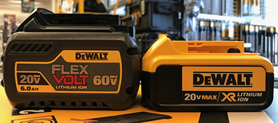 DEWALT 60V FlexVolt battery compared to DEWALT 20V MAX XT battery