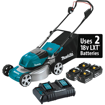 Makita 18 Volt X2 LXT Lithium‑Ion Brushless Cordless 18-Inch Lawn Mower Kit With 4 Batteries