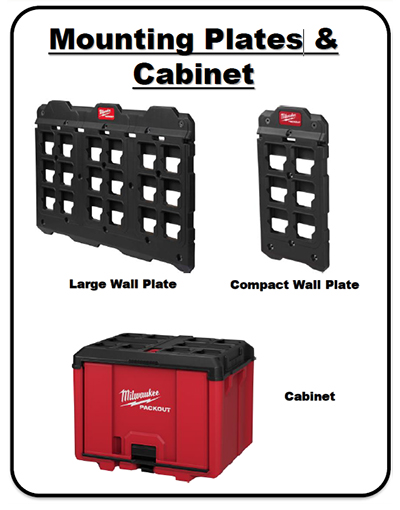 Mounting plates and a cabinet that are a part of the new PACKOUT Shop Storage line.