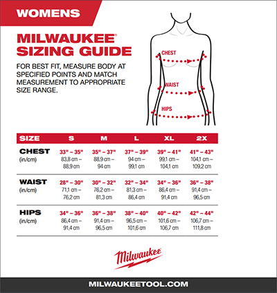 Milwaukee sizing guide for women