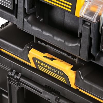 DEWALT ToughSystem 2.0 AutoLock side latches.