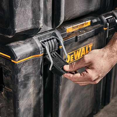 Metal wire latches on the DEWALT ToughSystem 2.0.