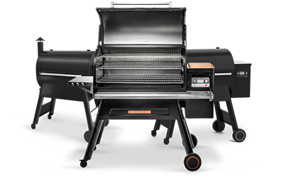 Lineup of Traeger wood pellet grills.