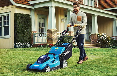 A homeowner used a Makita cordless lawn mower to cut their lawn.