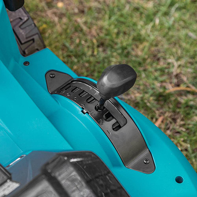 The single-lever height adjustment on a Makita 36V LXT Lawn Mower.