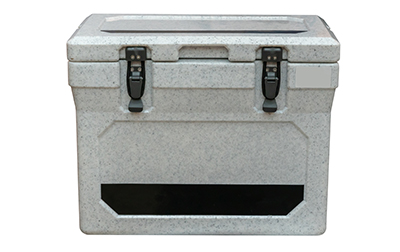 A rotomolded hard cooler.