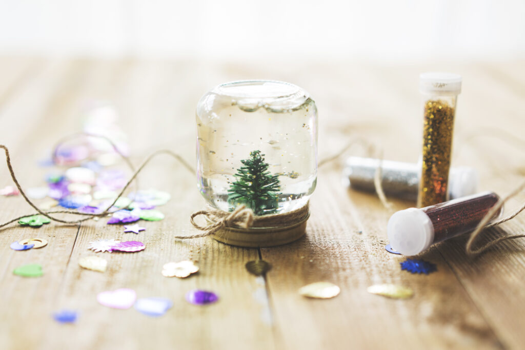 Homemade snow globe, Christmas tree in a jar