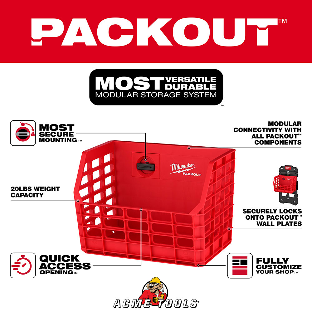 Milwaukee PACKOUT compact storage basket.